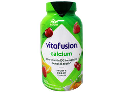 Back view of Vitafusion Calcium Gummies 2x100-count pack showing nutrition info
