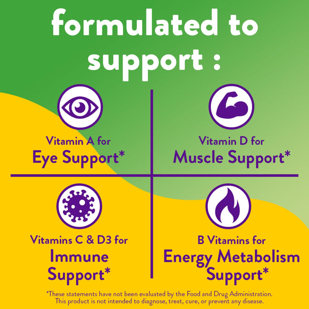 Two raspberry-flavored gummies for Vitafusion Multi + Energy