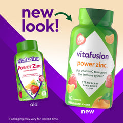 Two strawberry-tangerine Zinc gummies from Vitafusion Power Zinc line