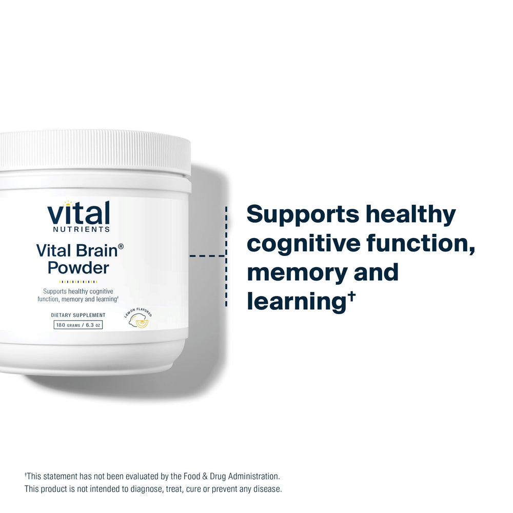 Usage graphic showing how to mix Vital Brain Powder