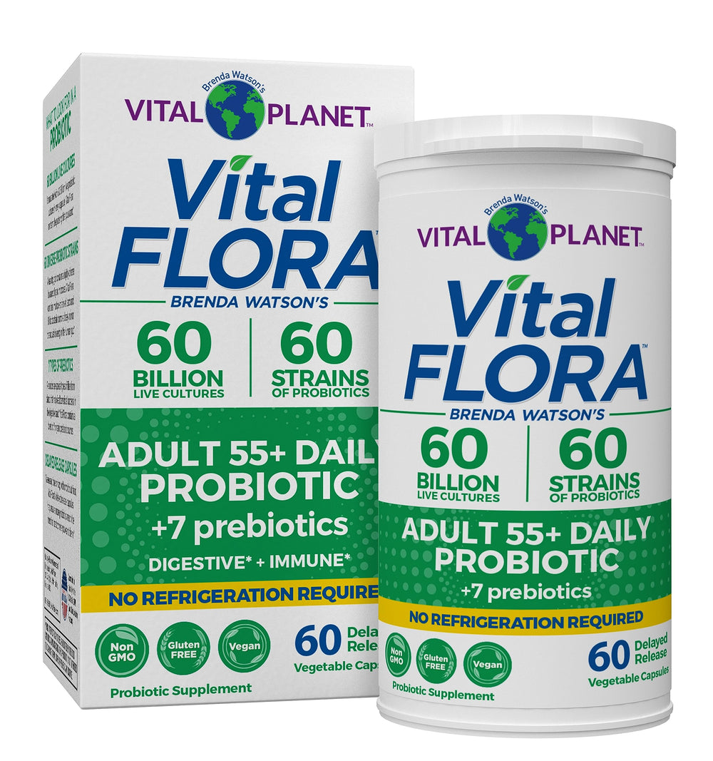 Vital Flora 60B CFU probiotic bottle for adults 55+