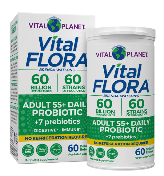 Vital Flora 60B CFU probiotic bottle for adults 55+