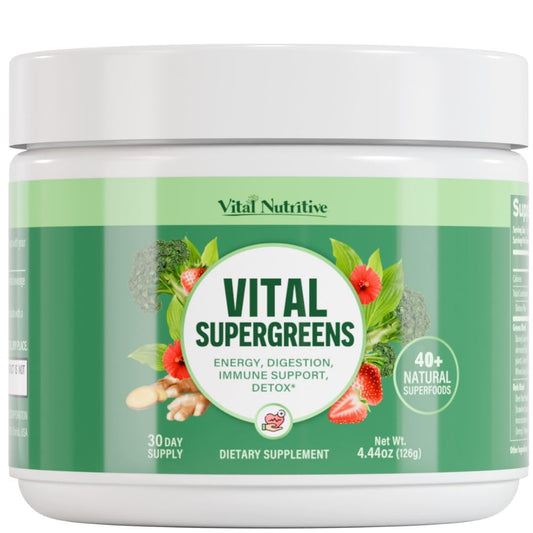 Vital Greens Superfood Powder canister with scoop