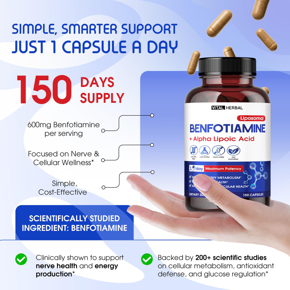 Ingredient panel showing Benfotiamine and Alpha Lipoic Acid