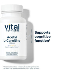 Box and bottle of Vital Nutrients Acetyl L-Carnitine 500mg