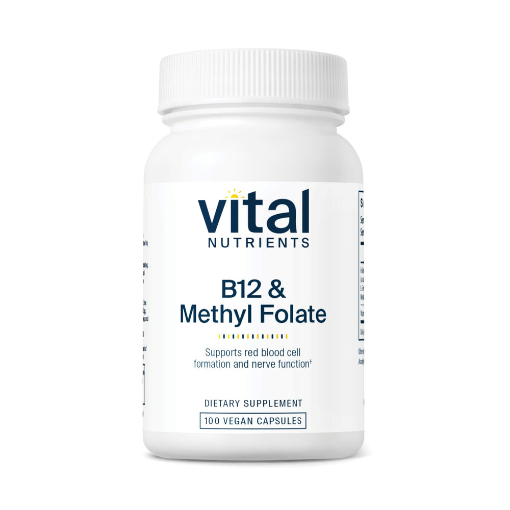 Vital Nutrients B12 and 5-MTHF bottle label showing 800 mcg per serving