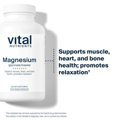 Vital Nutrients clean-label packaging highlighting gluten-free, dairy-free, and soy-free vegan magnesium formula.
