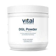 Vital Nutrients DGL Powder bottle with scoop on white background