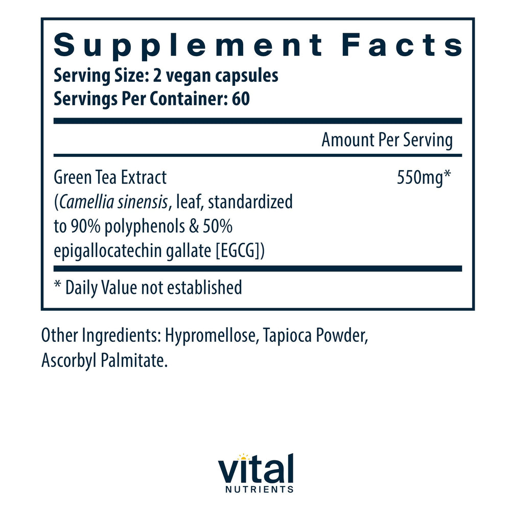 Supplement facts panel for Green Tea Extract 550mg