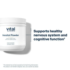 Vital Nutrients Inositol Powder glass jar on shelf signals premium quality