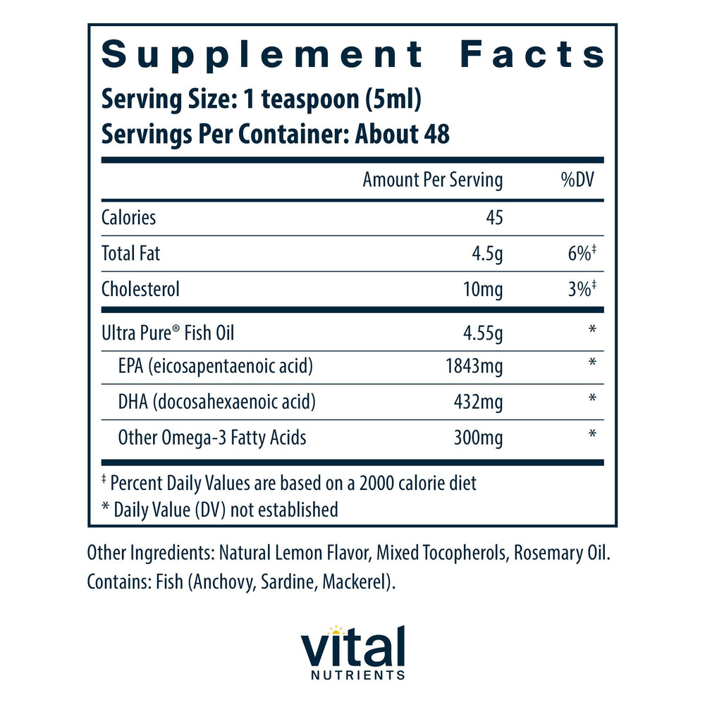 Liquid fish oil 2600 EPA/DHA in bottle with dropper