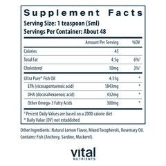 Liquid fish oil 2600 EPA/DHA in bottle with dropper