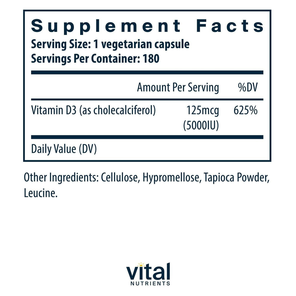 Vital Nutrients Vitamin D3 capsules close-up for easy absorption and bone support