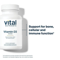 Vital Nutrients Vitamin D 5000 IU label detail highlighting clean, gluten-free formula