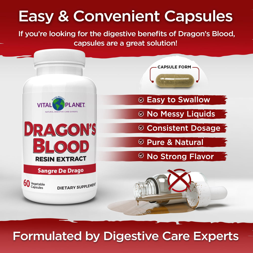 Vegan capsules containing Dragon's Blood resin extract for digestive health