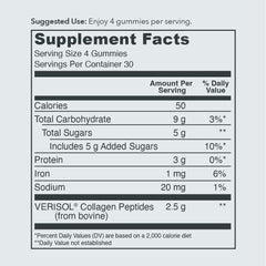 Nutrition label for Vital Proteins Collagen Gummies grape flavor