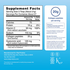 Vital Proteins Collagen Peptides Advanced label highlighting Vitamin C and Hyaluronic Acid.