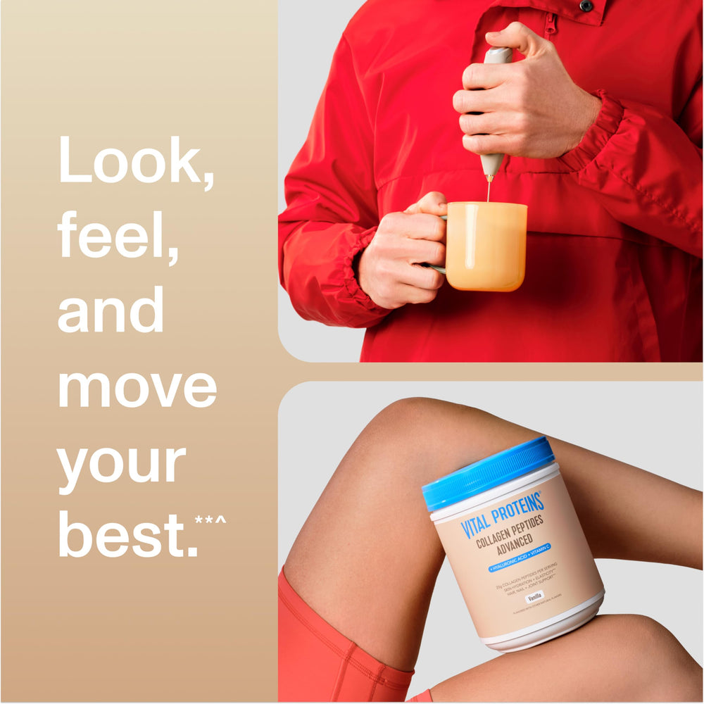 Vanilla collagen peptides mixed into a smoothie