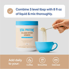Vital Proteins Collagen Peptides Advanced nutrition panel emphasizes 21 oz size.