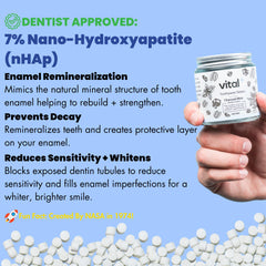 Close-up of toothpaste tablets displaying nano-hydroxyapatite