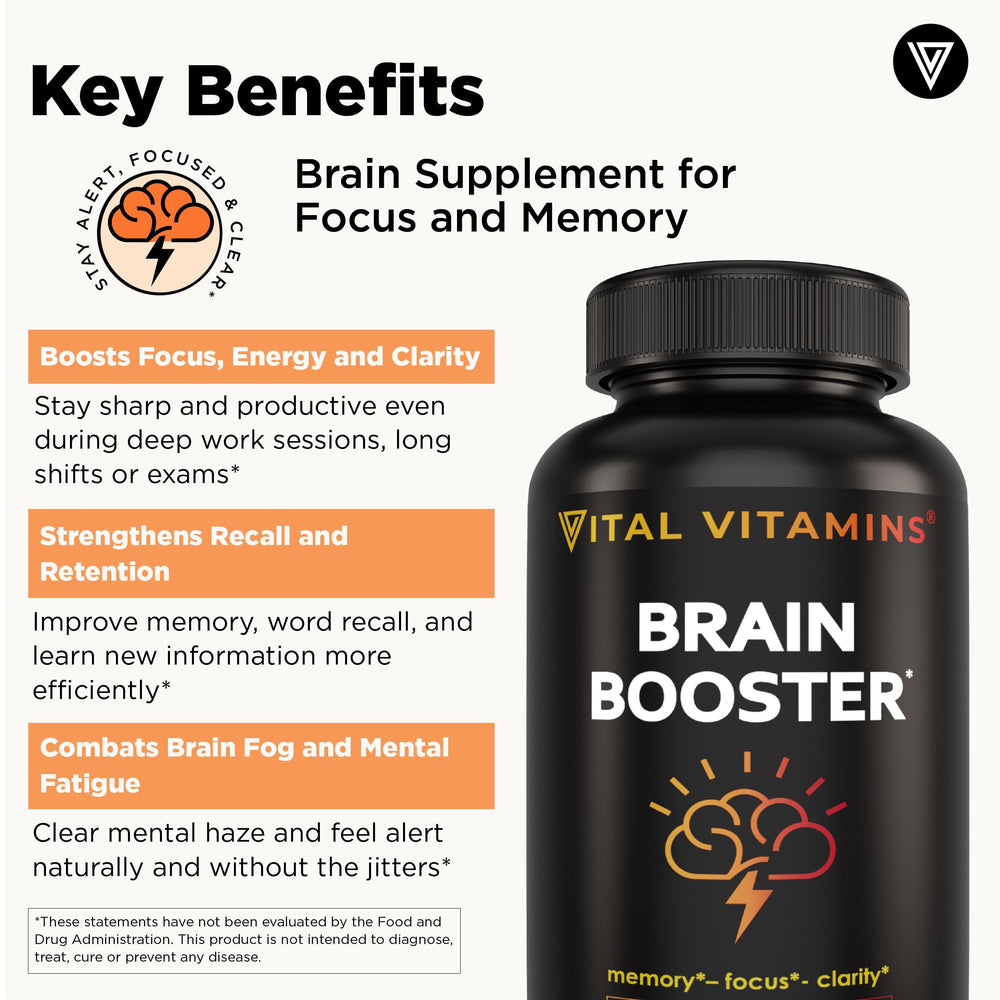 Vital Vitamins Brain Booster bottle back label