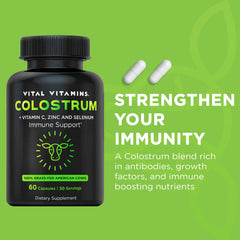 Close-up of Vital Vitamins Colostrum capsules