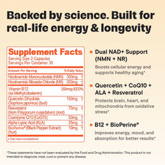 Close-up of NMN and NR ingredients label