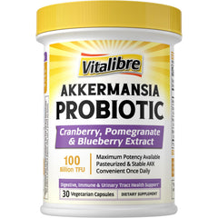 Bottle of Vitalibre Akkermansia Probiotics 100B TFU