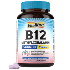 Vitalibre B12 sublingual 5000 mcg peach flavor tablets