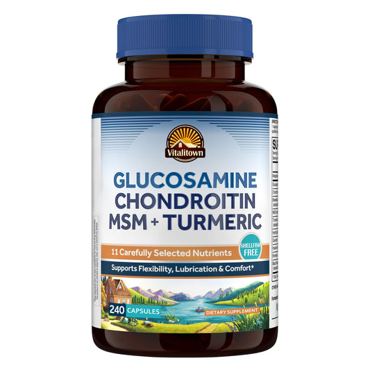 Vitalitown Glucosamine Chondroitin MSM Turmeric Collagen 240 caps bottle