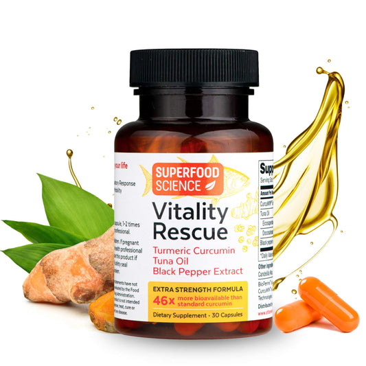 Vitality Rescue omega-3 fish oil and turmeric bottle image (hero).