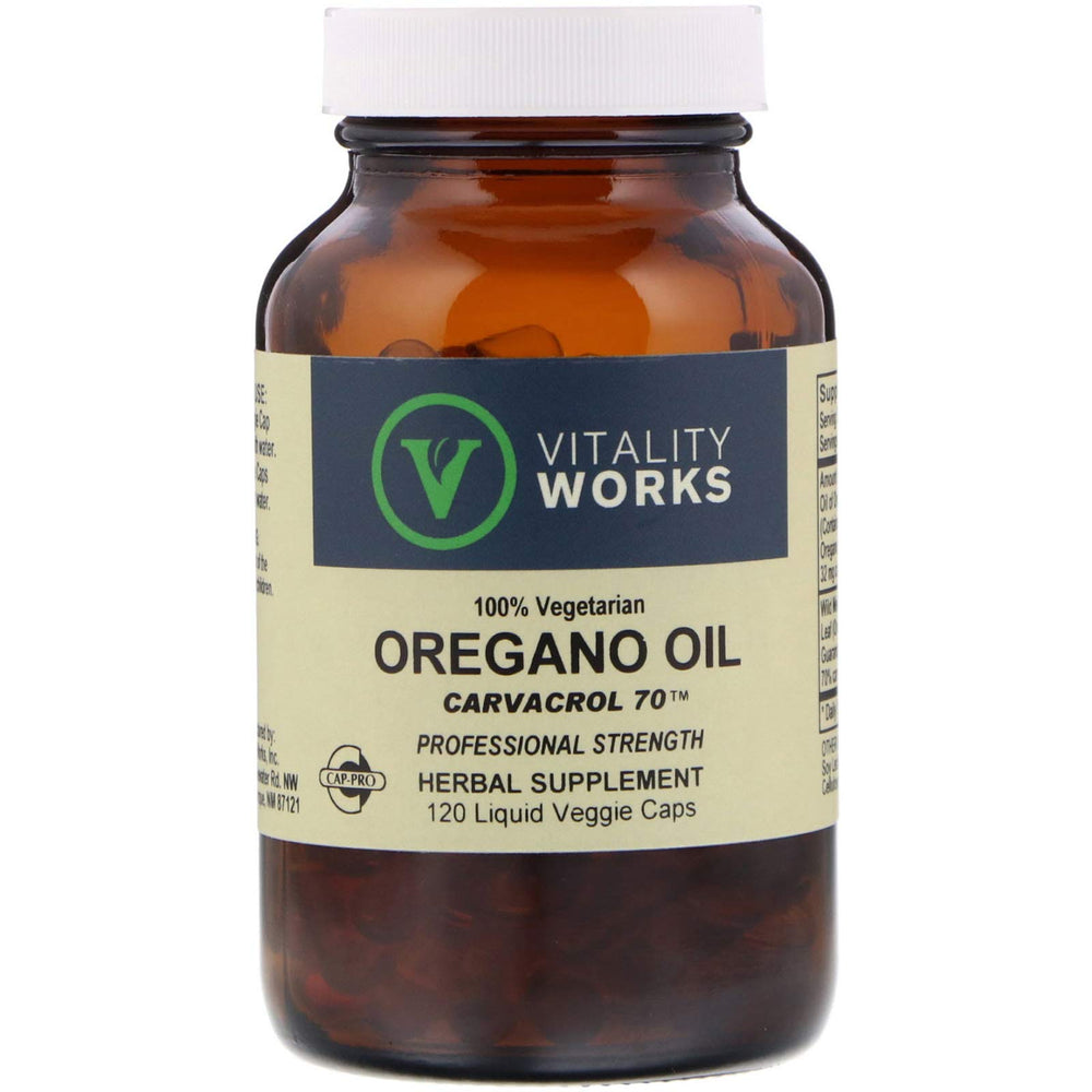 Vitality Works Vegan Oregano Oil 120 CT bottle with Cap-Pro herbal supplement labeling