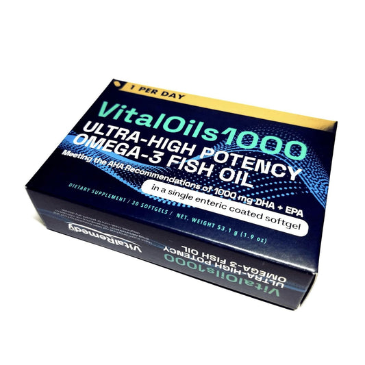 VitalOils1000 omega-3 fish oil bottle label