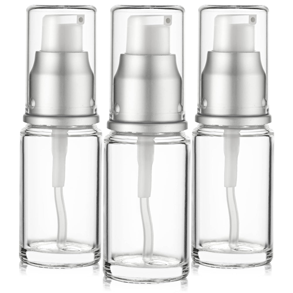 VitalUp 15ml glass lotion bottle with pump, ideal for travel.
