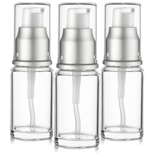 VitalUp 15ml glass lotion bottle with pump, ideal for travel.
