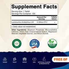 Label highlighting 10B CFU and Lactobacillus acidophilus