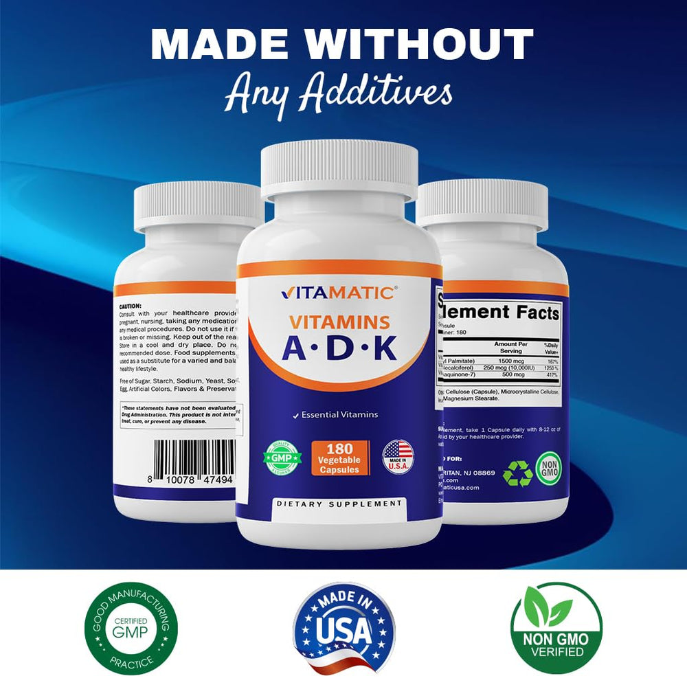 Ingredients panel for Vitamatic ADK Vitamin Supplement