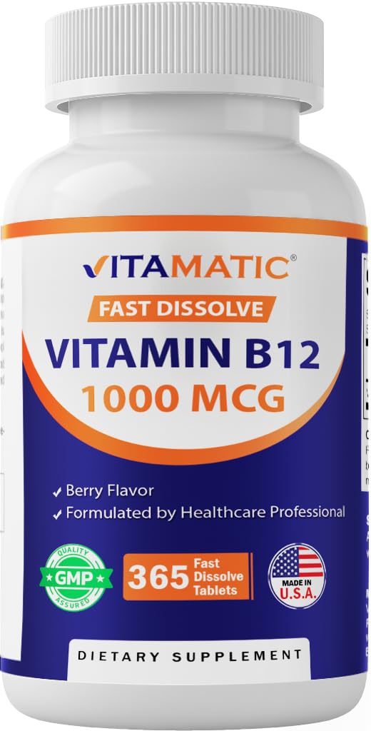 Vitamatic Vitamin B12 1000 mcg Fast Dissolve Berry Flavor bottle – front view
