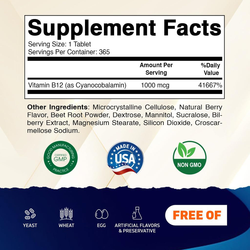 Close-up of Vitamatic B12 1000 mcg Fast Dissolve tablets