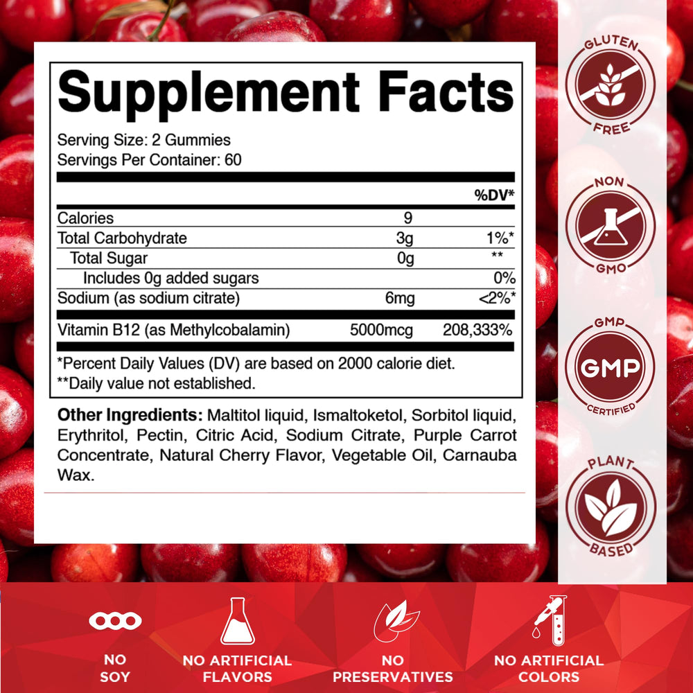 Close-up of Vitamatic B12 methylcobalamin gummies in natural cherry flavor (1)