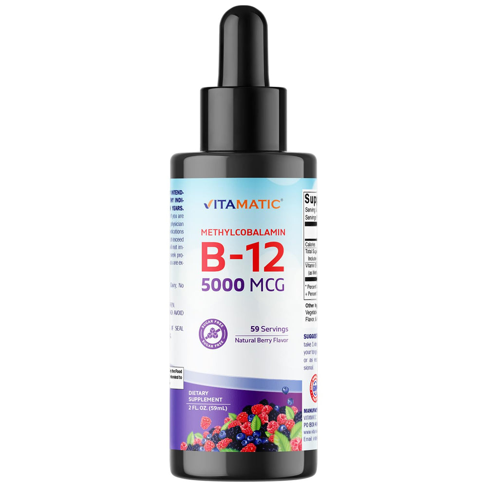 Vitamatic 5000 mcg methylcobalamin B12 liquid bottle - berry flavor, 2 oz