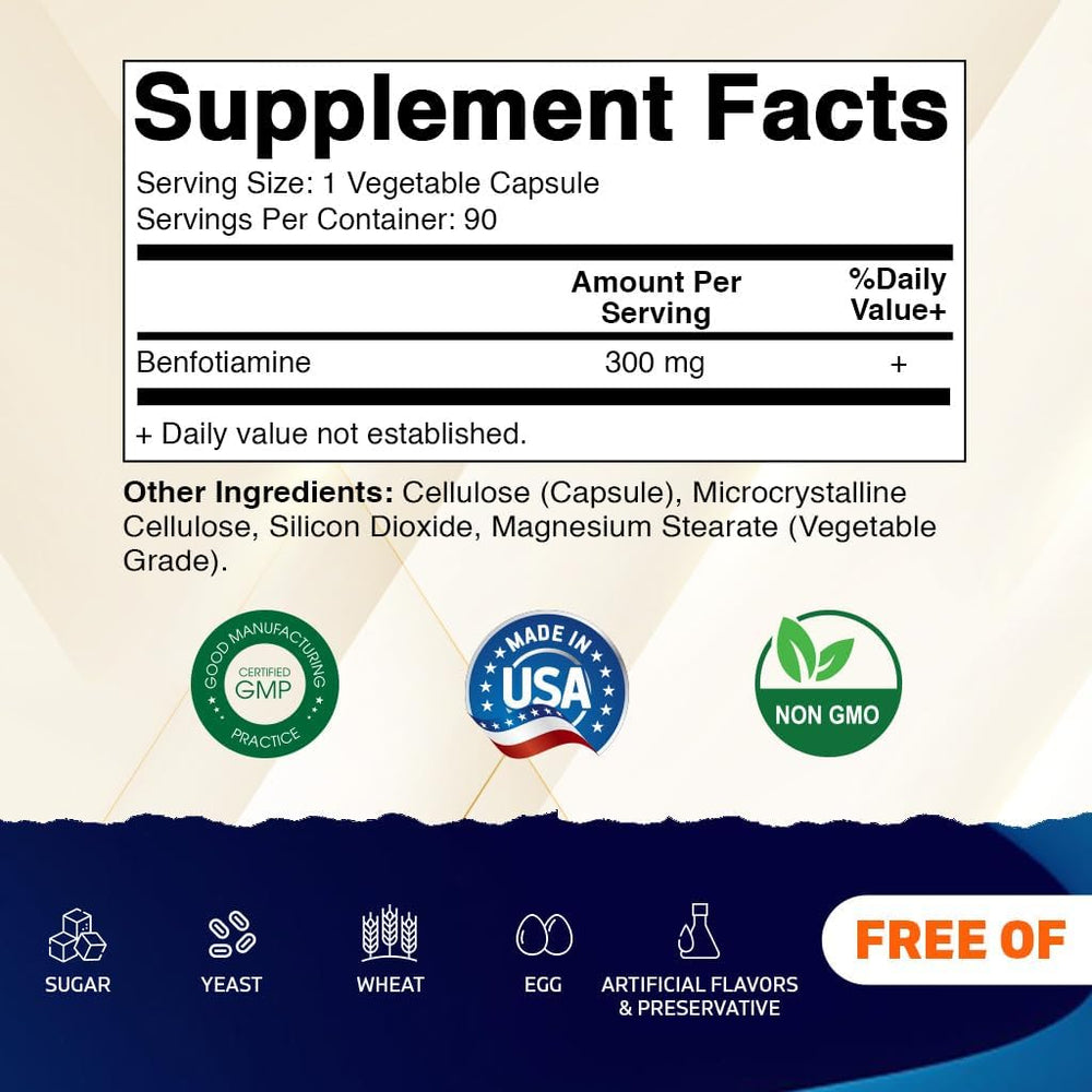 Bottle of Vitamatic Benfotiamine 300 mg 90 capsules