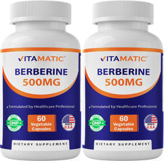 Vitamatic Berberine 500mg bottle label — front view