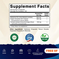 Close-up of Berberine HCl and Cinnamon ingredient details on label