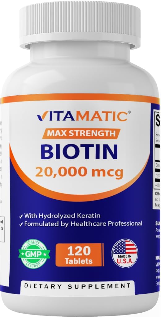 Vitamatic Biotin 20000 mcg with Keratin 120-count bottle - packaging
