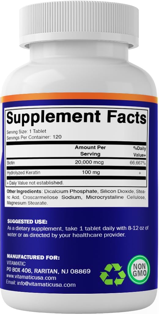 Made in USA indication on Vitamatic Biotin with Keratin bottle