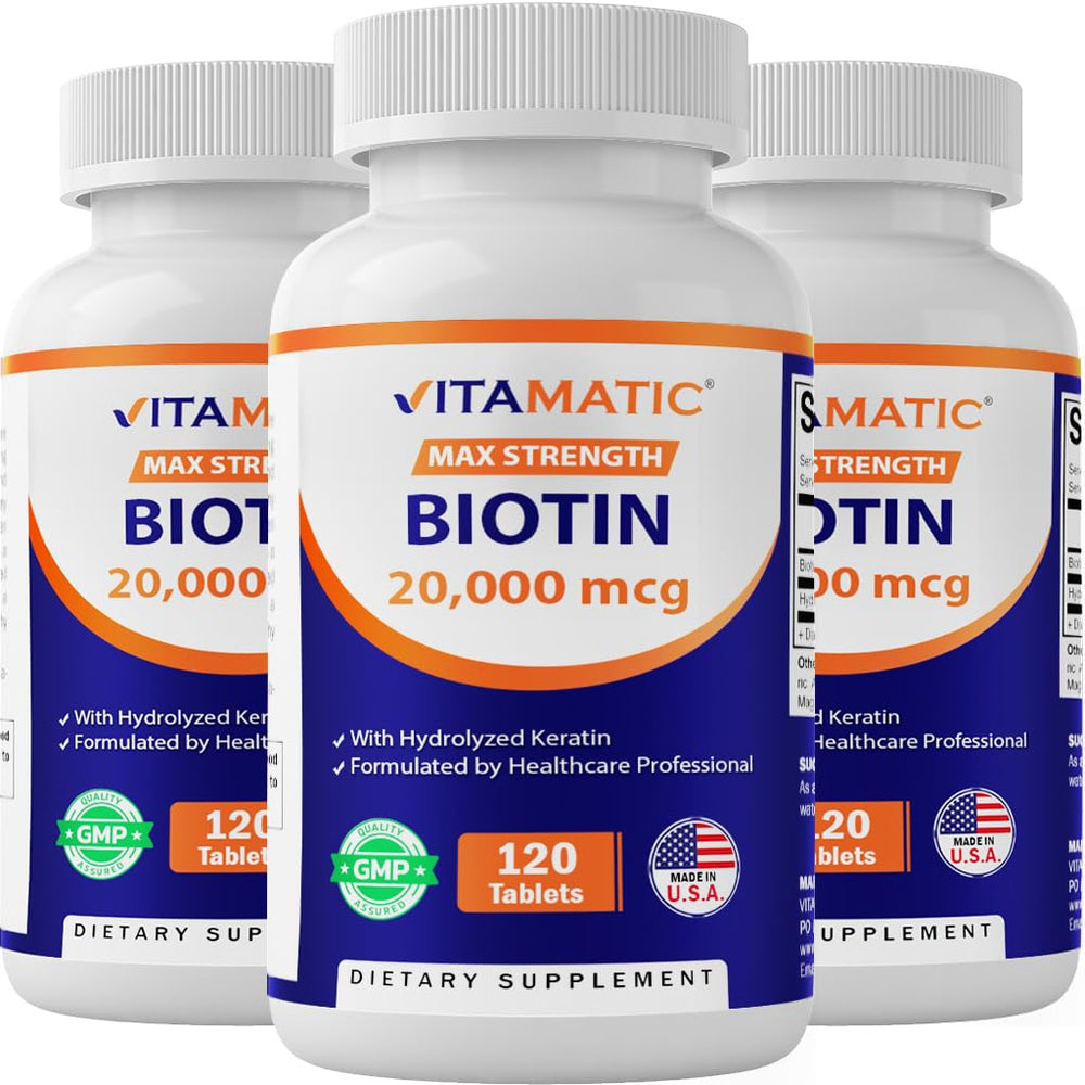 Vitamatic Biotin 20000 mcg with Keratin bottle and 120 vegetarian tablets