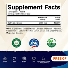 Biotin 5000mcg tablets for hair, skin and nails