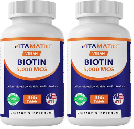 Vitamatic Biotin 5000mcg 365 vegan tablets – pack of 2 (hero image)