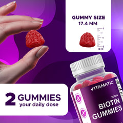 Side view of Vitamatic Biotin Gummies bottle